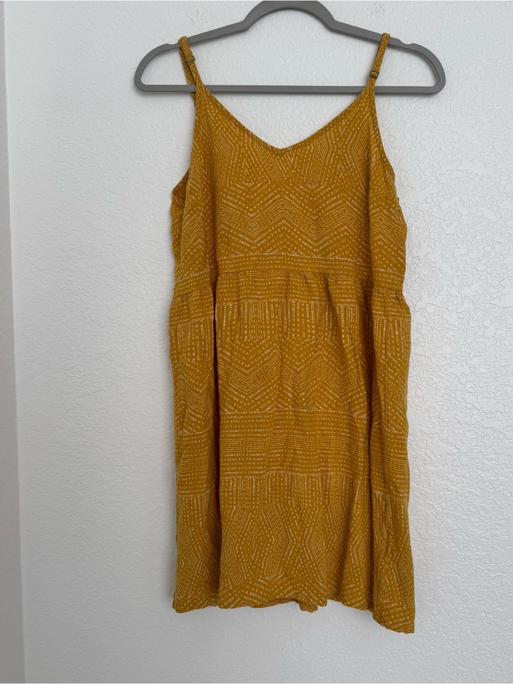 RVCA Mustard Yellow Printed Spaghetti-Strap Mini Dress